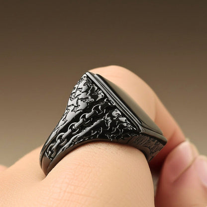 Royal Series - BRAVIK RING - Pure Stainless Steel Men’s Black-Plated Ring – Statement Luxury Jewelry (Size : 19) - THE MEN THING