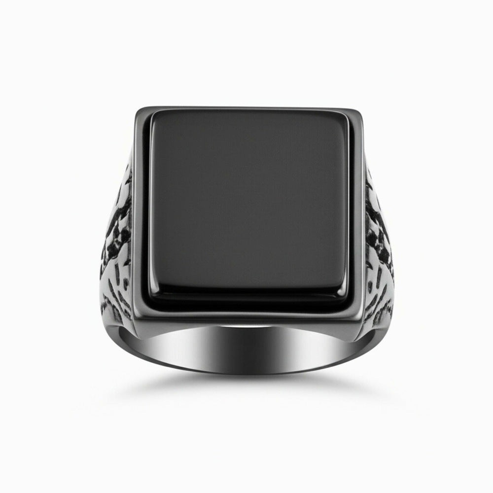 Royal Series - BRAVIK RING - Pure Stainless Steel Men’s Black-Plated Ring – Statement Luxury Jewelry (Size : 19) - THE MEN THING
