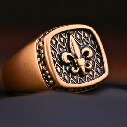 Royal Series - BRONZE HERALD RING - Pure Stainless Steel Men’s Rose Gold-Plated Ring – Statement Luxury Jewelry (Size : 19-21-24) - THE MEN THING