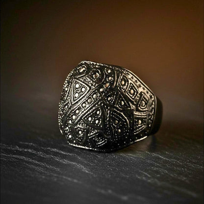 Royal Series - CELESTIAL MARK RING - Pure Stainless Steel Men’s Black-Plated Ring – Statement Luxury Jewelry (Size : -19-21-24) - THE MEN THING