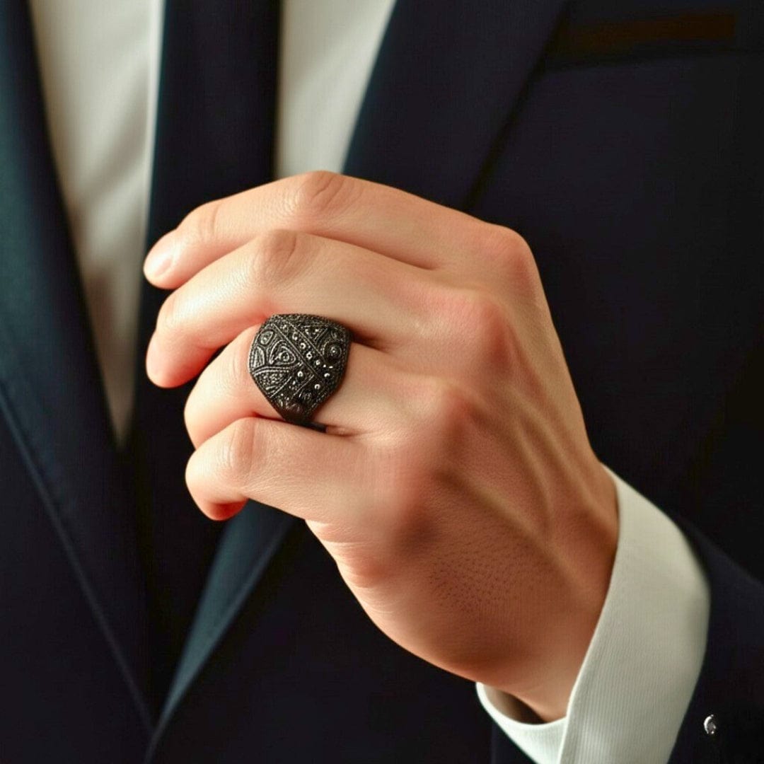 Royal Series - CELESTIAL MARK RING - Pure Stainless Steel Men’s Black-Plated Ring – Statement Luxury Jewelry (Size : -19-21-24) - THE MEN THING