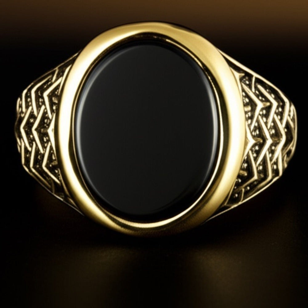 Royal Series - CONYX STAR RING - Pure Stainless Steel Men’s Gold-Plated Ring – Statement Luxury Jewelry (Size : 16-22-26) - THE MEN THING
