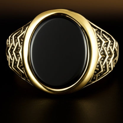 Royal Series - CONYX STAR RING - Pure Stainless Steel Men’s Gold-Plated Ring – Statement Luxury Jewelry (Size : 16-22-26) - THE MEN THING