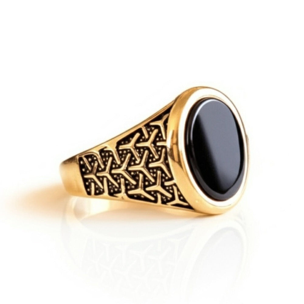Royal Series - CONYX STAR RING - Pure Stainless Steel Men’s Gold-Plated Ring – Statement Luxury Jewelry (Size : 16-22-26) - THE MEN THING