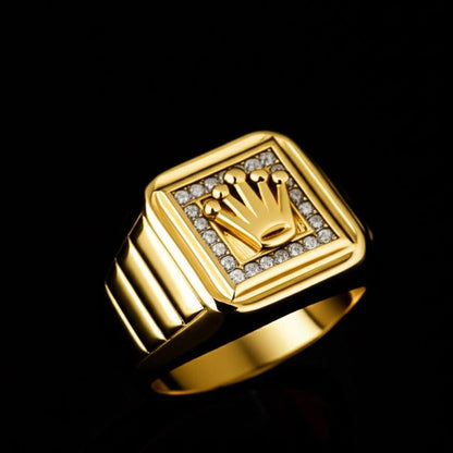 Royal Series - CROWN CODE RING - Pure Stainless Steel Men’s Gold-Plated Ring – Statement Luxury Jewelry (Size : 17-19-21-24-26) - THE MEN THING