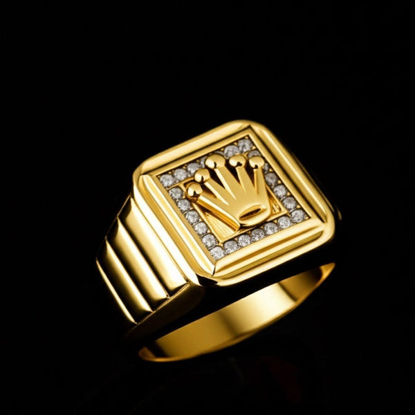 Royal Series - CROWN CODE RING - Pure Stainless Steel Men’s Gold-Plated Ring – Statement Luxury Jewelry (Size : 17-19-21-24-26)