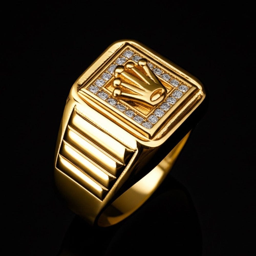 Royal Series - CROWN CODE RING - Pure Stainless Steel Men’s Gold-Plated Ring – Statement Luxury Jewelry (Size : 17-19-21-24-26) - THE MEN THING