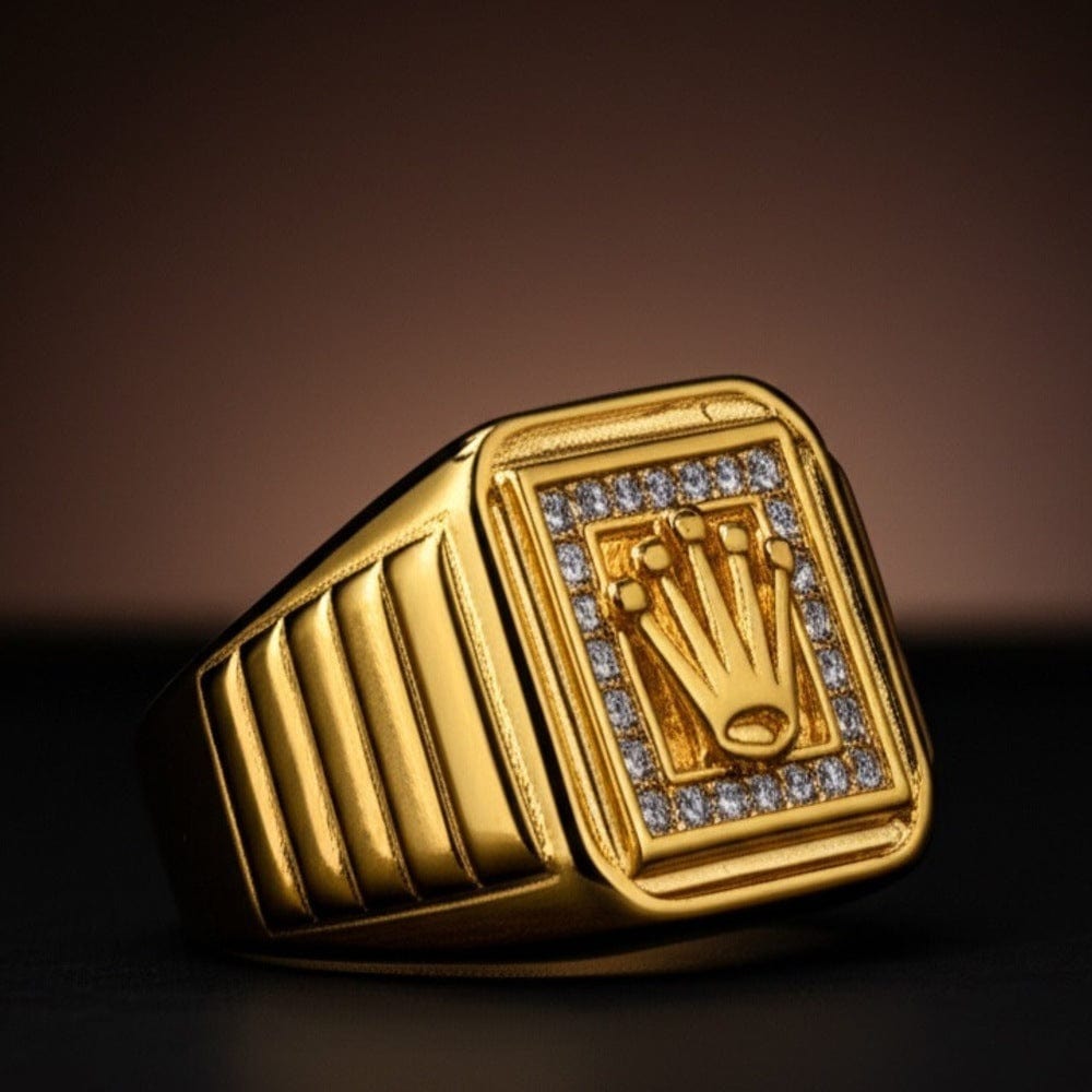 Royal Series - CROWN CODE RING - Pure Stainless Steel Men’s Gold-Plated Ring – Statement Luxury Jewelry (Size : 17-19-21-24-26) - THE MEN THING