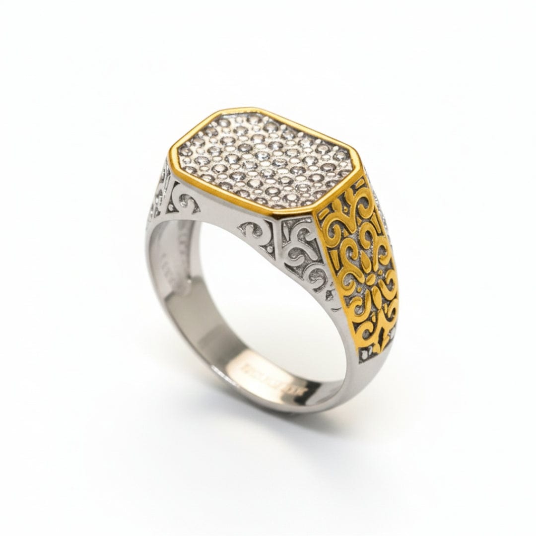 Royal Series - CROWN HEX RING - Pure Stainless Steel Men’s Gold-Plated Ring – Statement Luxury Jewelry (Size : 17-21-26) - THE MEN THING