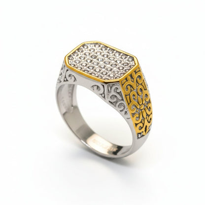 Royal Series - CROWN HEX RING - Pure Stainless Steel Men’s Gold-Plated Ring – Statement Luxury Jewelry (Size : 17-21-26) - THE MEN THING