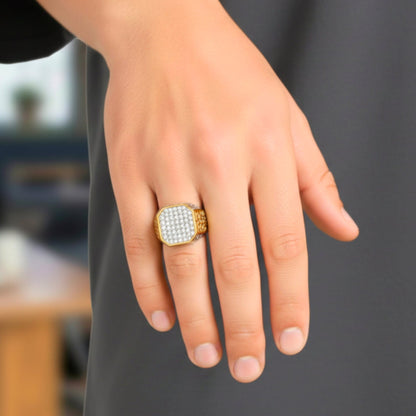 Royal Series - CROWN HEX RING - Pure Stainless Steel Men’s Gold-Plated Ring – Statement Luxury Jewelry (Size : 17-21-26) - THE MEN THING