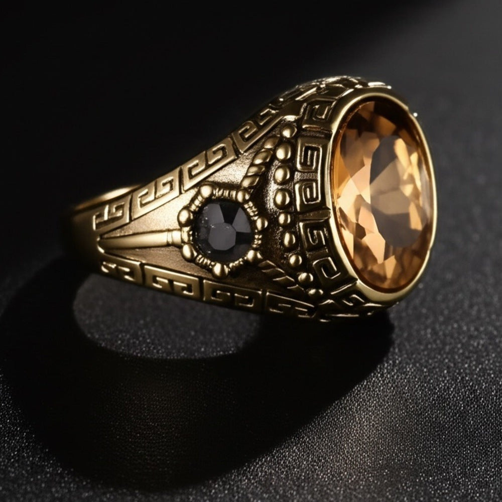 Royal Series - CROWN OFRA RING - Pure Stainless Steel Men’s Gold-Plated Ring – Statement Luxury Jewelry (Size : 16-21-26) - THE MEN THING
