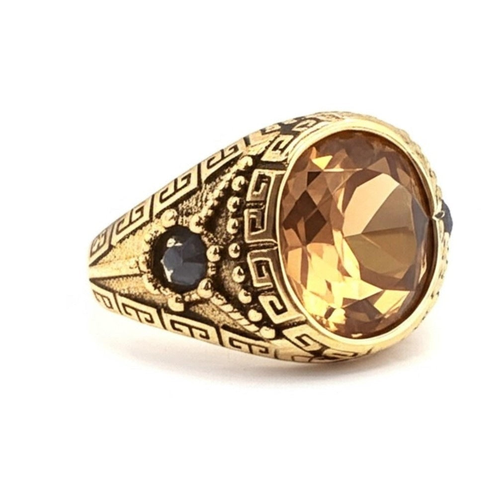 Royal Series - CROWN OFRA RING - Pure Stainless Steel Men’s Gold-Plated Ring – Statement Luxury Jewelry (Size : 16-21-26) - THE MEN THING