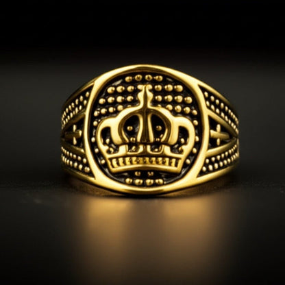 Royal Series - CROWN VALOR RING - Pure Stainless Steel Men’s Gold-Plated Crown Ring – Statement Luxury Jewelry (Size : 19-22-24) - THE MEN THING