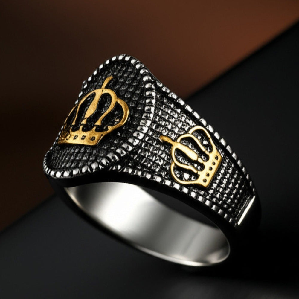 Royal Series - CROWNCLAD RING - Pure Stainless Steel Men’s Steel-Gold-Plated Ring – Statement Luxury Jewelry (Size : 20-22-24-27) - THE MEN THING