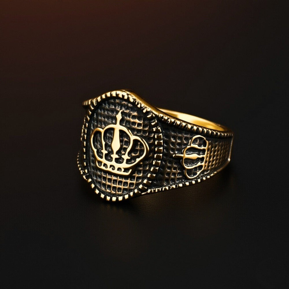 Royal Series - CROWNEL RING - Pure Stainless Steel Men’s Gold-Plated Ring – Statement Luxury Jewelry (Size : 20-23-25) - THE MEN THING