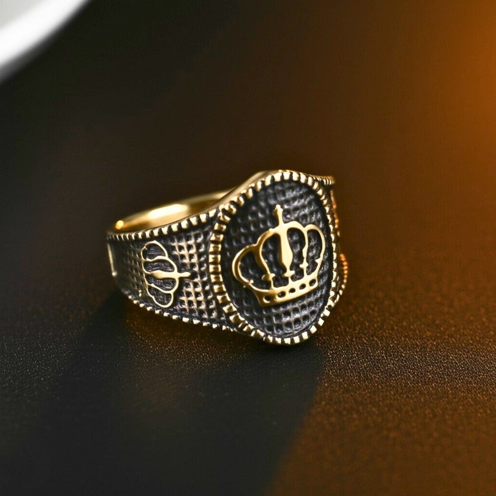 Royal Series - CROWNEL RING - Pure Stainless Steel Men’s Gold-Plated Ring – Statement Luxury Jewelry (Size : 20-23-25) - THE MEN THING