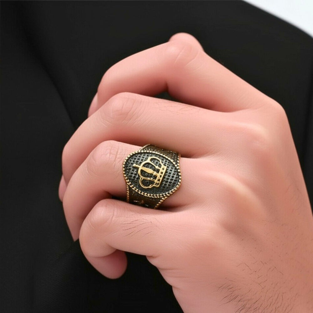 Royal Series - CROWNEL RING - Pure Stainless Steel Men’s Gold-Plated Ring – Statement Luxury Jewelry (Size : 20-23-25) - THE MEN THING