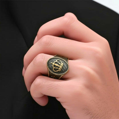 Royal Series - CROWNEL RING - Pure Stainless Steel Men’s Gold-Plated Ring – Statement Luxury Jewelry (Size : 20-23-25) - THE MEN THING