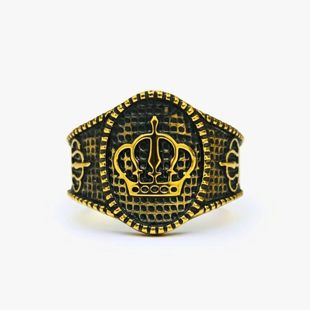 Royal Series - CROWNEL RING - Pure Stainless Steel Men’s Gold-Plated Ring – Statement Luxury Jewelry (Size : 20-23-25) - THE MEN THING