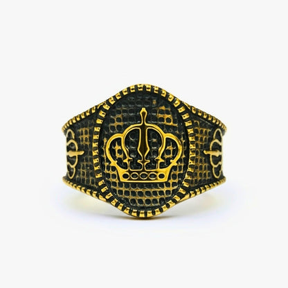 Royal Series - CROWNEL RING - Pure Stainless Steel Men’s Gold-Plated Ring – Statement Luxury Jewelry (Size : 20-23-25) - THE MEN THING