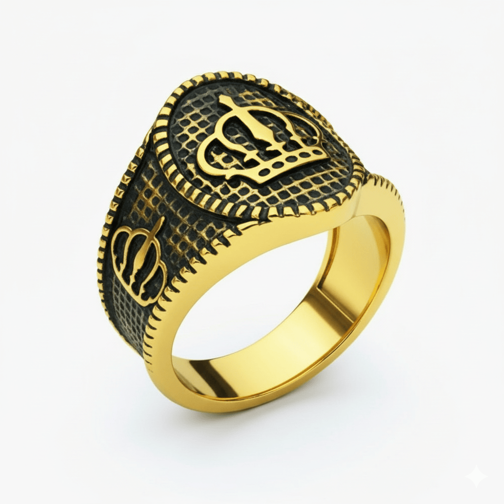 Royal Series - CROWNEL RING - Pure Stainless Steel Men’s Gold-Plated Ring – Statement Luxury Jewelry (Size : 20-23-25) - THE MEN THING