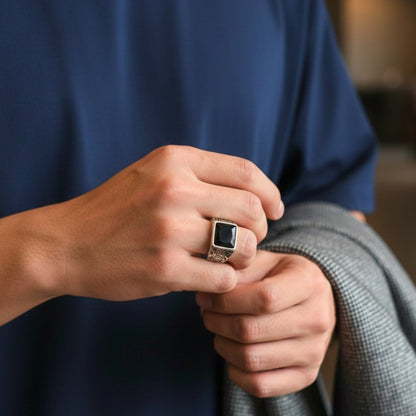 Royal Series - DARK BASTION RING - Pure Stainless Steel Men’s Steel-Plated Ring – Statement Luxury Jewelry (Size : 15-19-20-23-27-31) - THE MEN THING