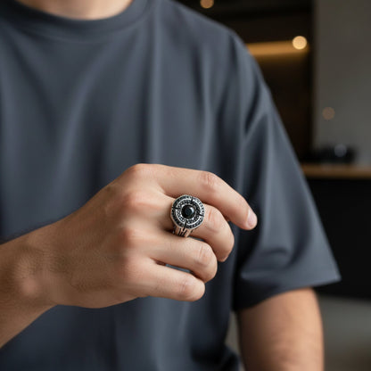 Royal Series - DARK CITADEL RING - Pure Stainless Steel Men’s Steel-Plated Ring – Statement Luxury Jewelry (Size : 16-17-19-21-22-26-27) - THE MEN THING