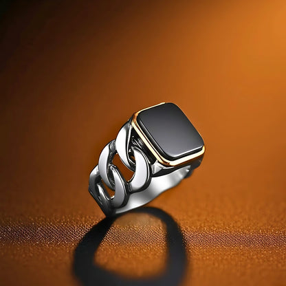 Royal Series - DARK ENCLAVE RING - Pure Stainless Steel Men’s Steel-Gold-Plated Ring – Statement Luxury Jewelry (Size : 19-22-24) - THE MEN THING