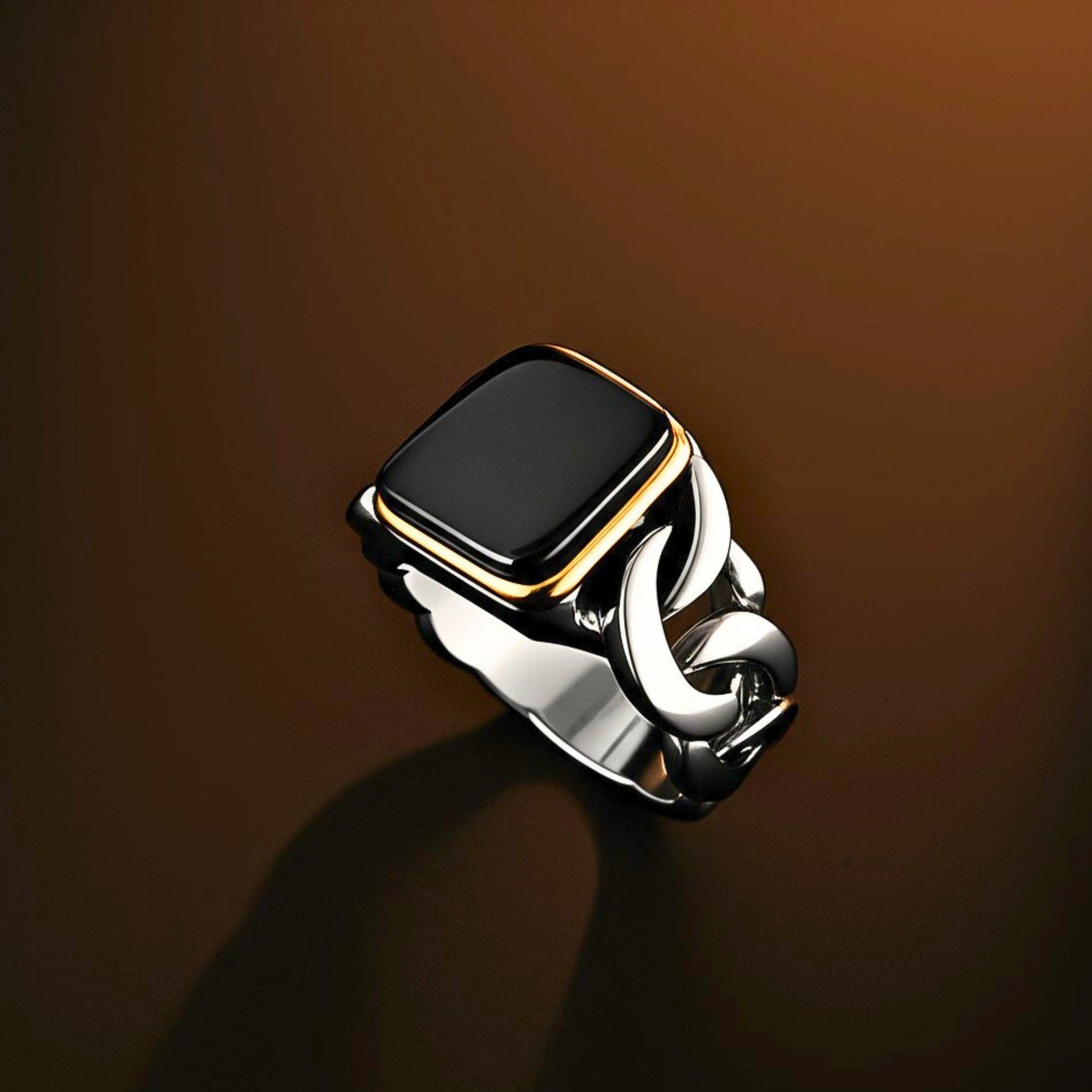 Royal Series - DARK ENCLAVE RING - Pure Stainless Steel Men’s Steel-Gold-Plated Ring – Statement Luxury Jewelry (Size : 19-22-24) - THE MEN THING