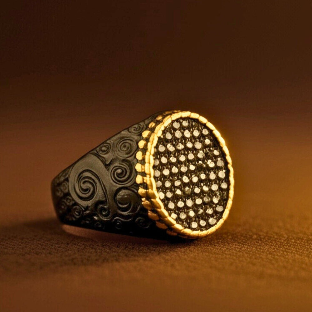 Royal Series - DARK HALO RING - Pure Stainless Steel Men’s Steel-Plated Black-Gold Ring – Statement Luxury Jewelry (Size : 16-21-26) - THE MEN THING