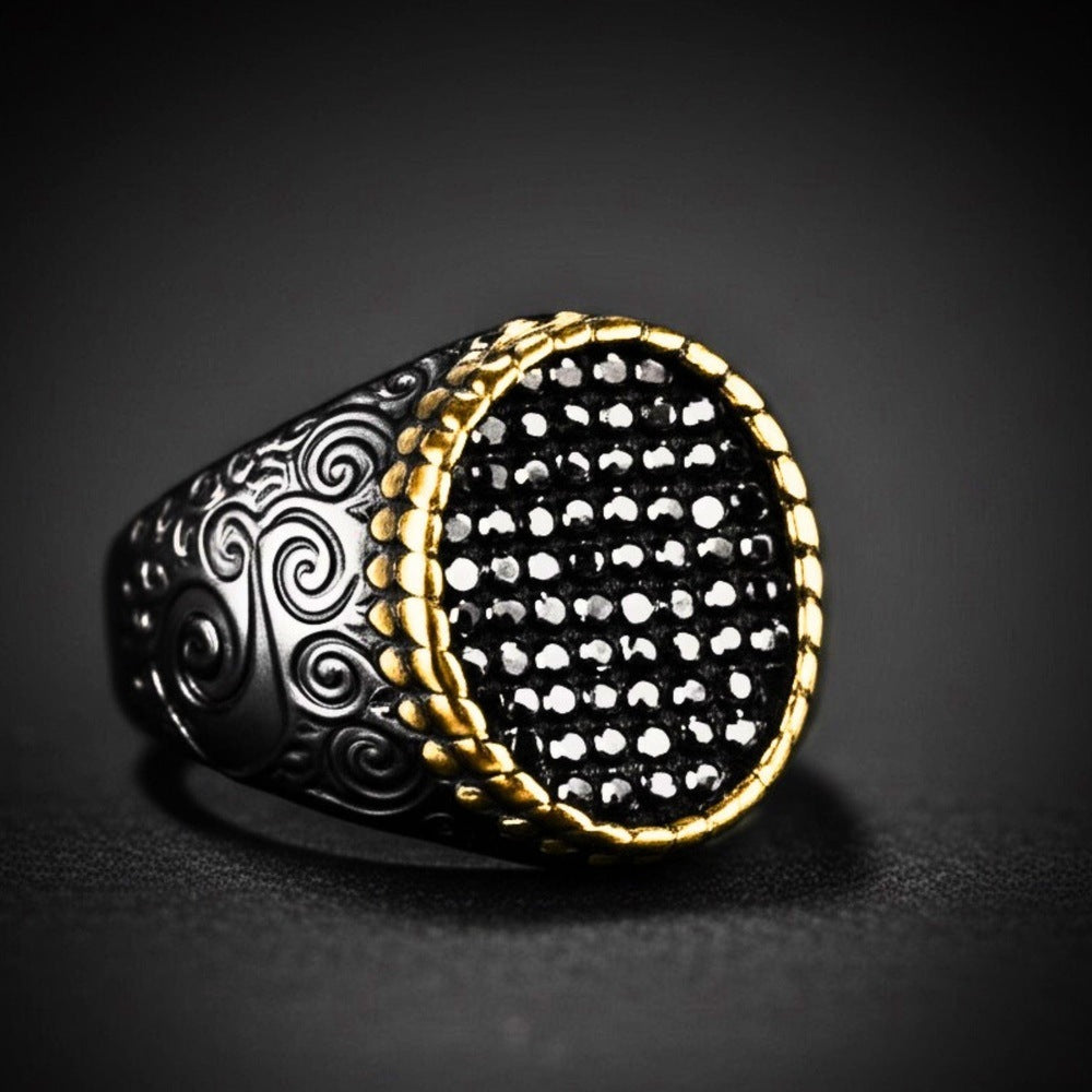 Royal Series - DARK HALO RING - Pure Stainless Steel Men’s Steel-Plated Black-Gold Ring – Statement Luxury Jewelry (Size : 16-21-26) - THE MEN THING