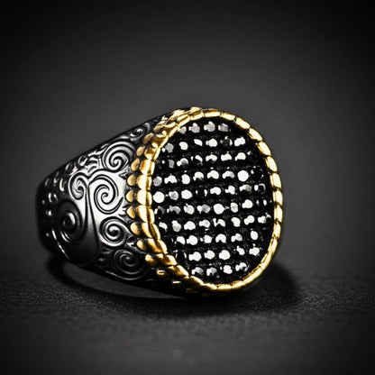 Royal Series - DARK HALO RING - Pure Stainless Steel Men’s Steel-Plated Black-Gold Ring – Statement Luxury Jewelry (Size : 16-21-26) - THE MEN THING