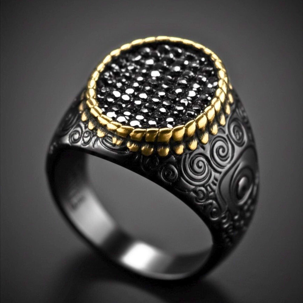Royal Series - DARK HALO RING - Pure Stainless Steel Men’s Steel-Plated Black-Gold Ring – Statement Luxury Jewelry (Size : 16-21-26) - THE MEN THING