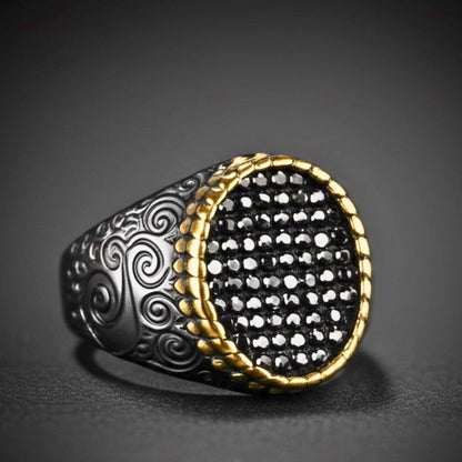 Royal Series - DARK HALO RING - Pure Stainless Steel Men’s Steel-Plated Black-Gold Ring – Statement Luxury Jewelry (Size : 16-21-26) - THE MEN THING