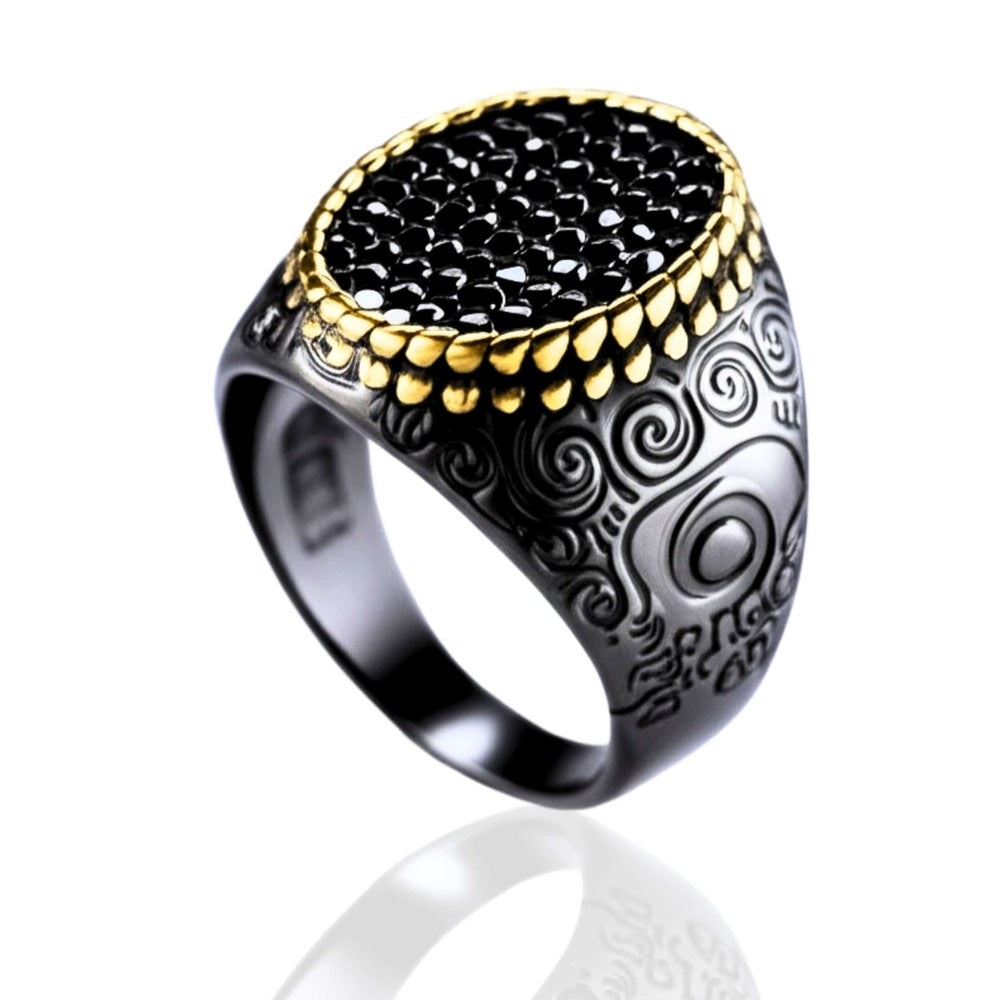 Royal Series - DARK HALO RING - Pure Stainless Steel Men’s Steel-Plated Black-Gold Ring – Statement Luxury Jewelry (Size : 16-21-26) - THE MEN THING