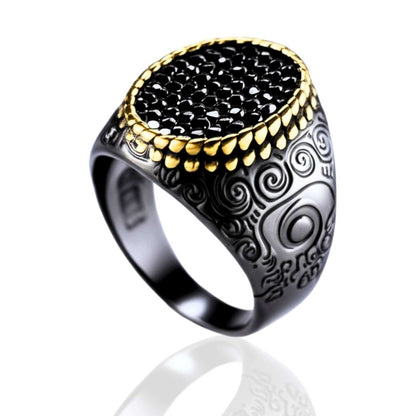 Royal Series - DARK HALO RING - Pure Stainless Steel Men’s Steel-Plated Black-Gold Ring – Statement Luxury Jewelry (Size : 16-21-26) - THE MEN THING