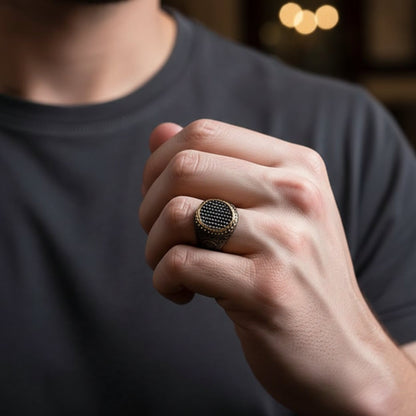 Royal Series - DARK HALO RING - Pure Stainless Steel Men’s Steel-Plated Black-Gold Ring – Statement Luxury Jewelry (Size : 16-21-26) - THE MEN THING