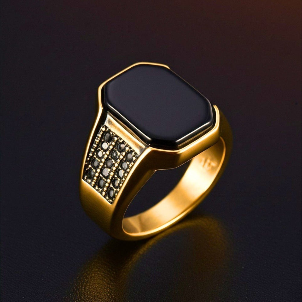 Royal Series - DARK REIGN RING - Pure Stainless Steel Men’s Gold-Plated Ring – Statement Luxury Jewelry (Size : 16-23-27) - THE MEN THING