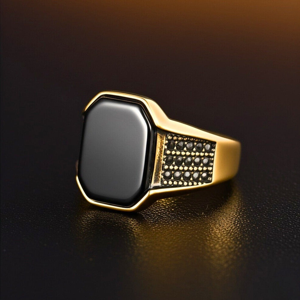 Royal Series - DARK REIGN RING - Pure Stainless Steel Men’s Gold-Plated Ring – Statement Luxury Jewelry (Size : 16-23-27) - THE MEN THING
