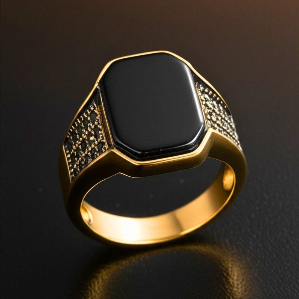Royal Series - DARK REIGN RING - Pure Stainless Steel Men’s Gold-Plated Ring – Statement Luxury Jewelry (Size : 16-23-27) - THE MEN THING