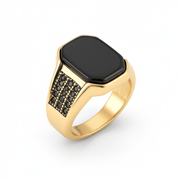 Royal Series - DARK REIGN RING - Pure Stainless Steel Men’s Gold-Plated Ring – Statement Luxury Jewelry (Size : 16-23-27)
