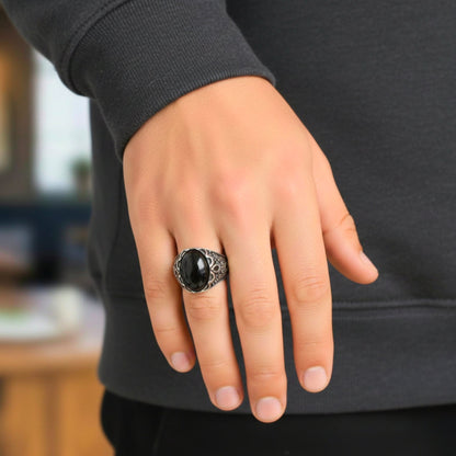 Royal Series - DARK SOVEREIGN RING - Pure Stainless Steel Men’s Gold-Plated Ring – Statement Luxury Jewelry (Size : 16-17-21-22-26-27) - THE MEN THING