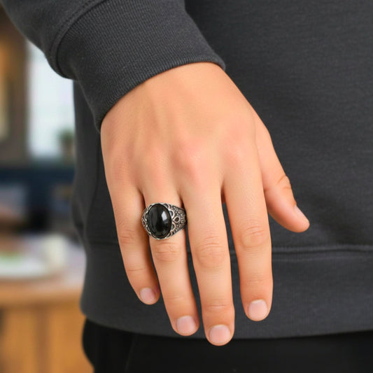 Royal Series - DARK SOVEREIGN RING - Pure Stainless Steel Men’s Gold-Plated Ring – Statement Luxury Jewelry (Size : 16-17-21-22-26-27) - THE MEN THING