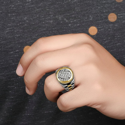 Royal Series - DOMINION GRID RING - Pure Stainless Steel Men’s Steel Gold-Plated Ring – Statement Luxury Jewelry (Size : 16-19-21-22-24-26) - THE MEN THING