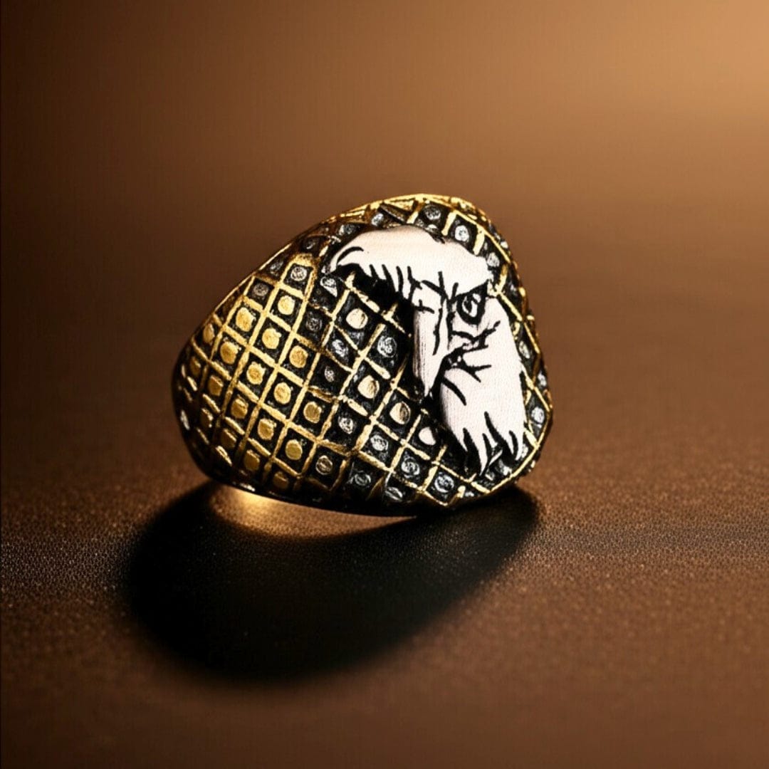 Royal Series - DOMINION RUNE RING - Pure Stainless Steel Men’s Gold-Plated Ring – Statement Luxury Jewelry (Size : 19-22-24-27) - THE MEN THING