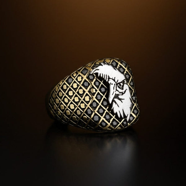 Royal Series - DOMINION RUNE RING - Pure Stainless Steel Men’s Gold-Plated Ring – Statement Luxury Jewelry (Size : 19-22-24-27)