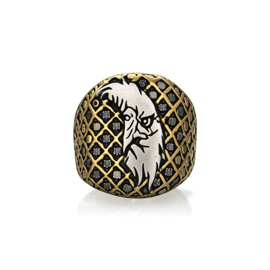 Royal Series - DOMINION RUNE RING - Pure Stainless Steel Men’s Gold-Plated Ring – Statement Luxury Jewelry (Size : 19-22-24-27) - THE MEN THING