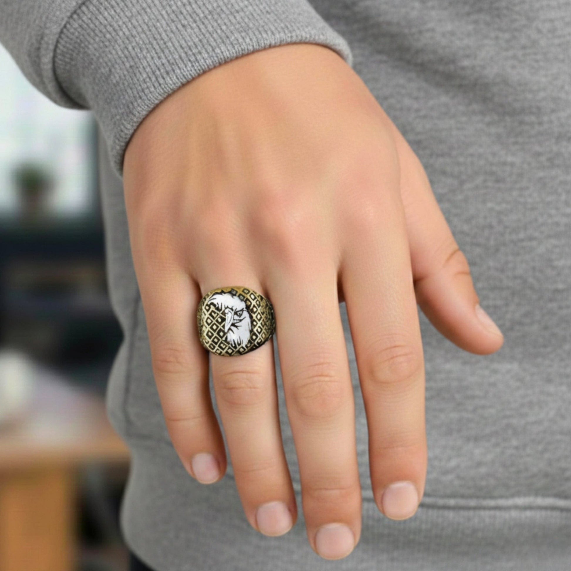Royal Series - DOMINION RUNE RING - Pure Stainless Steel Men’s Gold-Plated Ring – Statement Luxury Jewelry (Size : 19-22-24-27) - THE MEN THING