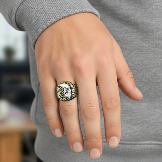 Royal Series - DOMINION RUNE RING - Pure Stainless Steel Men’s Gold-Plated Ring – Statement Luxury Jewelry (Size : 19-22-24-27) - THE MEN THING